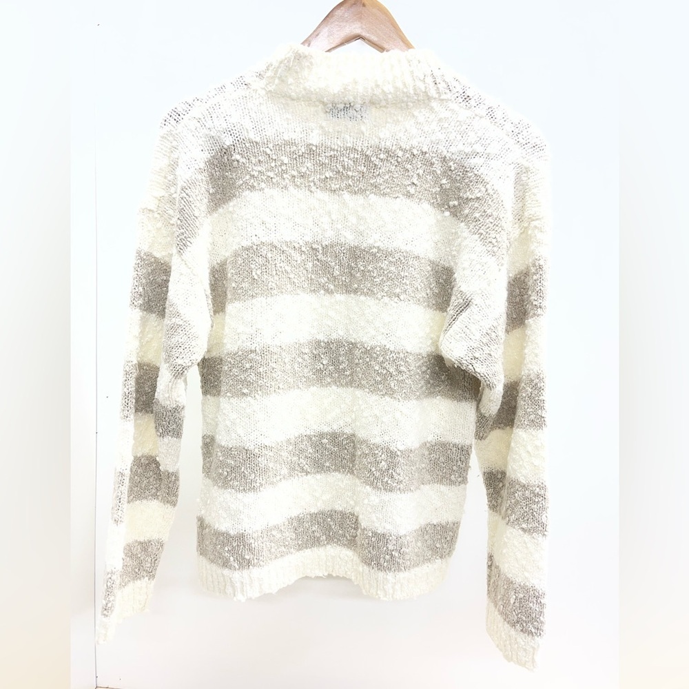 Vintage 80’s Cream and Tan Striped Cowl Neck Sweater - Picture 2 of 4
